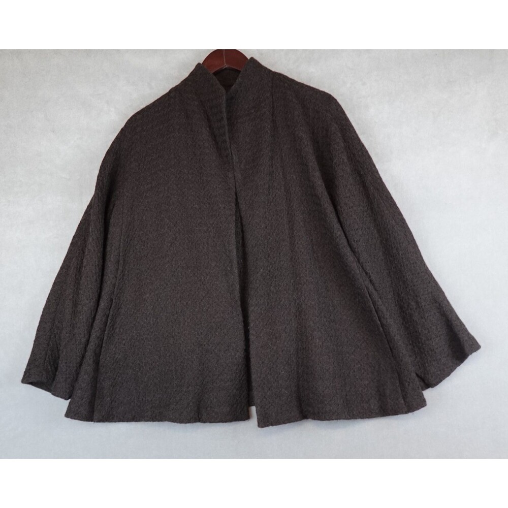 Eileen Fisher Cardigan Wool Open Front Women Medium Brown Knit Sweater